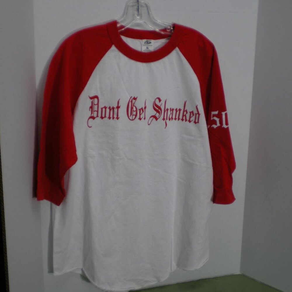 Dont Get Shanked Red and White Jersey Style Tee with 3/4 Length Sleeves, Size XL